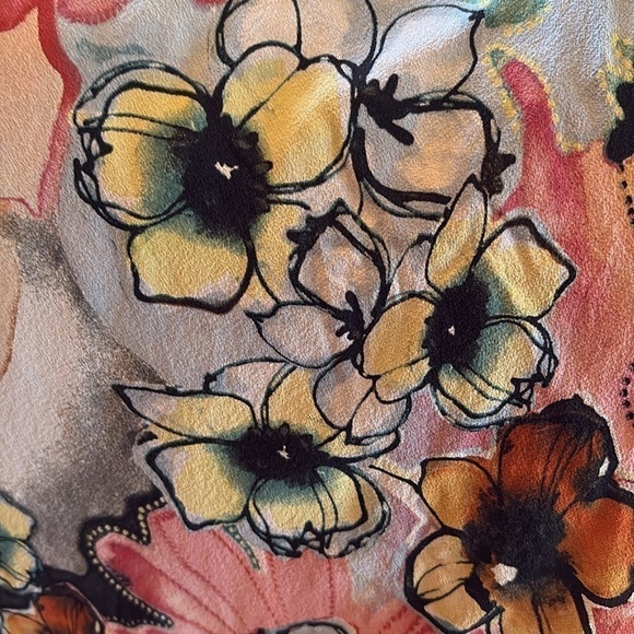 Chico's watercolor Silk Wearable Art Fit & Flare Silk Y2K Slip Midi Dress M/L - Picture 11 of 13